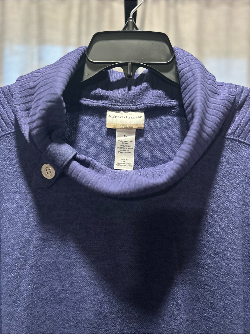 Alfred Dunner Blue Button Collar Turtleneck Sweater